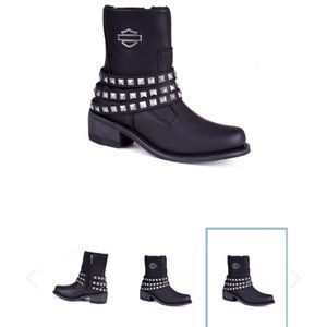 HARLEY DAVIDSON LADIES KELLYN BLACK LEATHER BOOT BIKER ZIP BOOTS STUDS STRAPS
